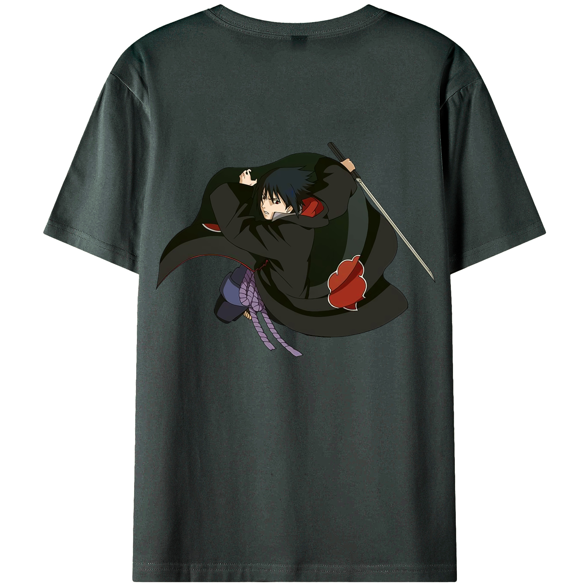 （画像用） NARUTO -ナルト- うちは サスケ Uchiha Sasuke 綿100％ メンズ半袖Tシャツ（バックプリント） 通気性